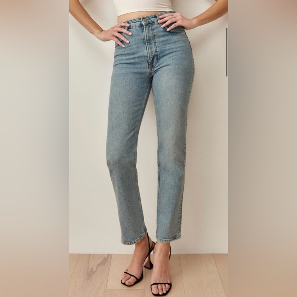 reformation liza high rise straight jean in color huntington